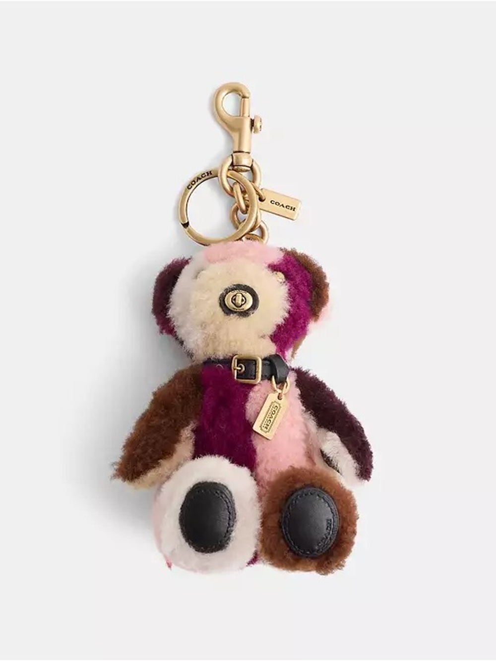 Coach Bear Bag Charm Patchwork Shearling Leather Discontinued NWOT
